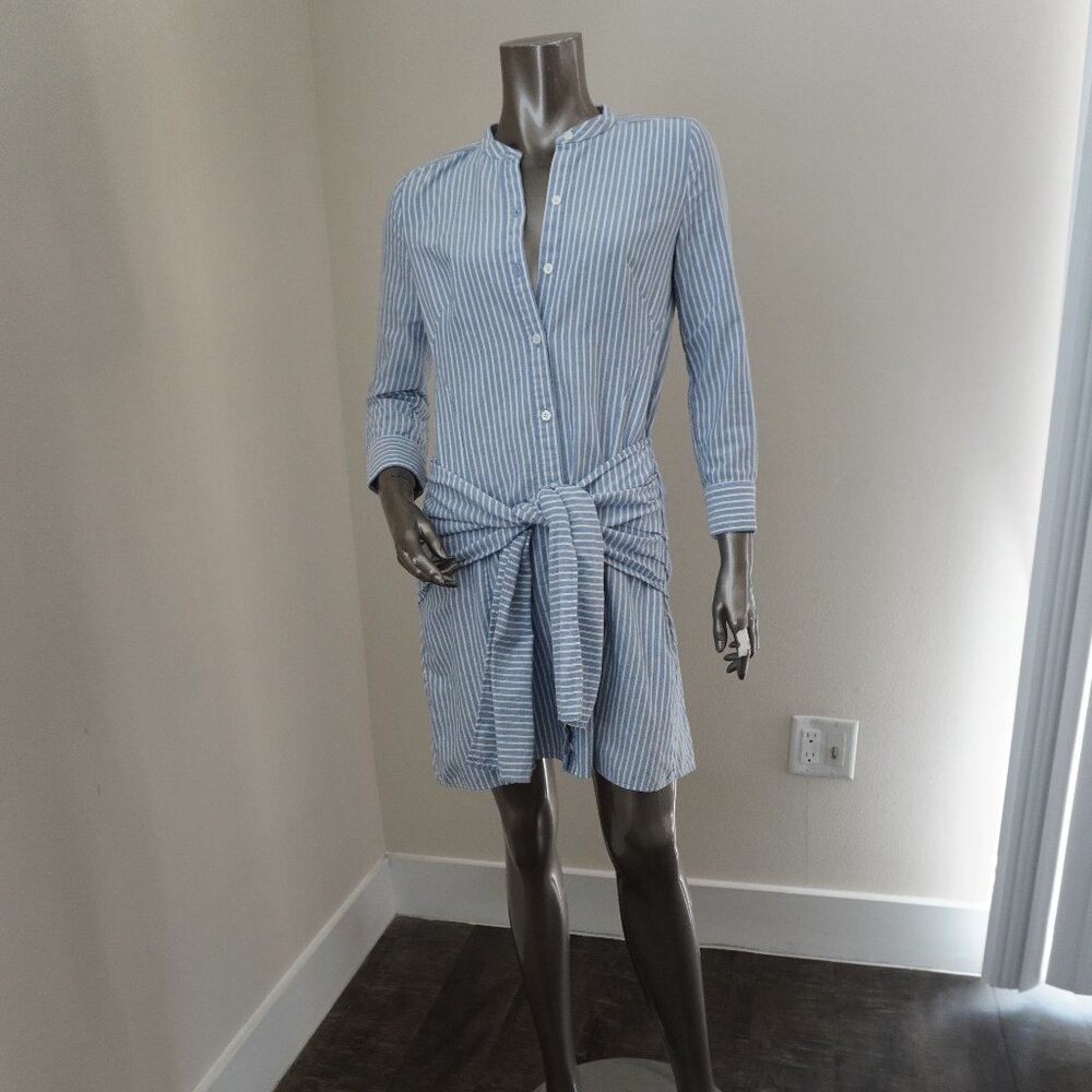 Veronica Beard Tie Front Dress Blue Stripe Cotton Shirt Dress Size 0